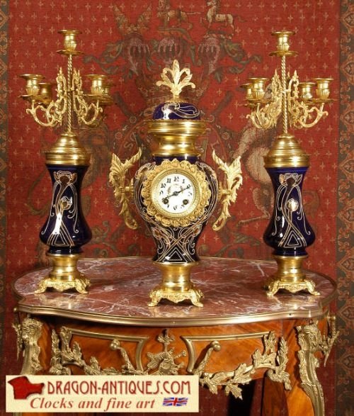 Antique French Blue Vase Clock Set ~ French - Circa 1900 ~